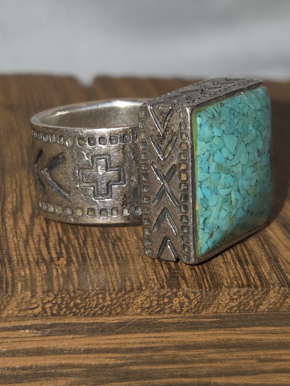Silpada Vintage Turquoise Mosaic Sterling Silver 925 Statement Ring - Turquoise